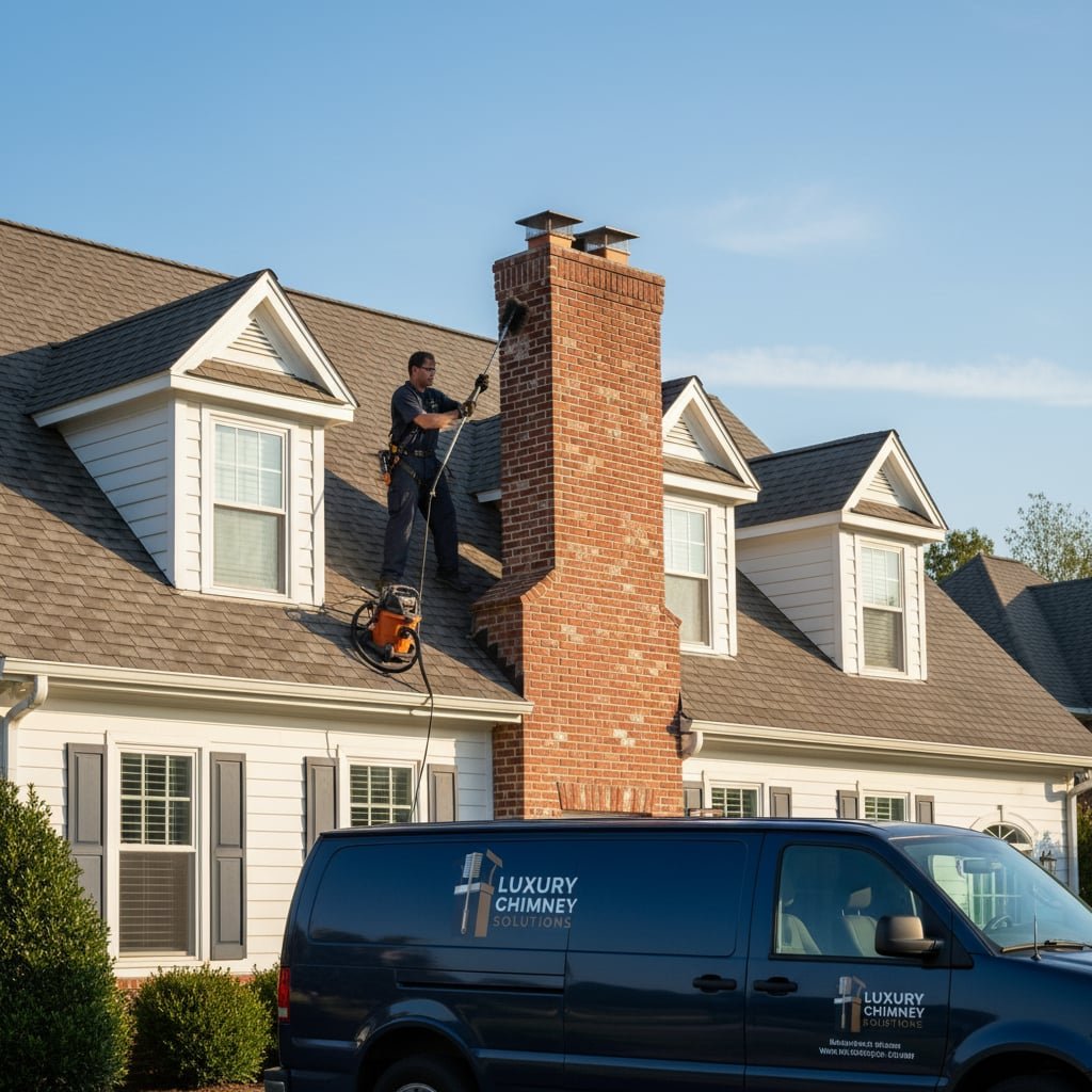 Luxury Chimney Solutions team working on chimney